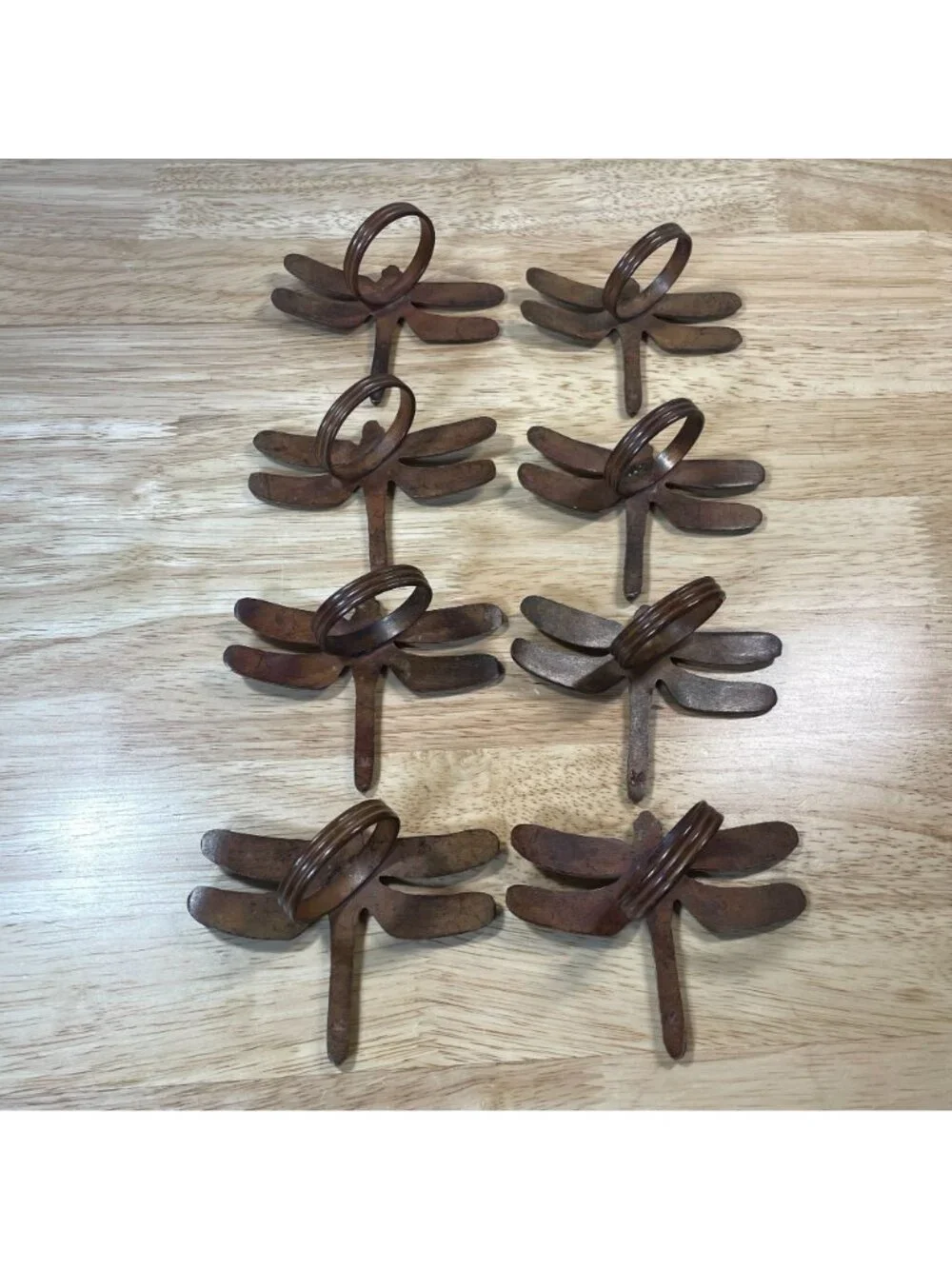 Vintage Pier 1 Rustic Cast Iron Dragonfly Napkin Rings Set of 8 Rustic Brown